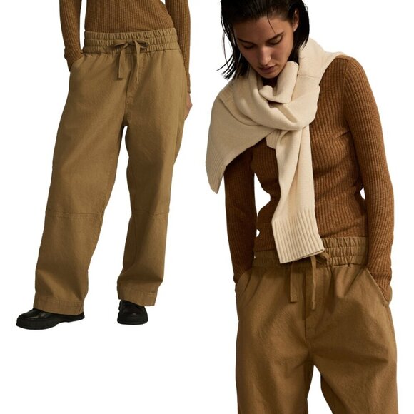 Everlane The Canvas Organic Cotton Pull-On Pant, Cappuccino L - Tan, EUC, Heavy